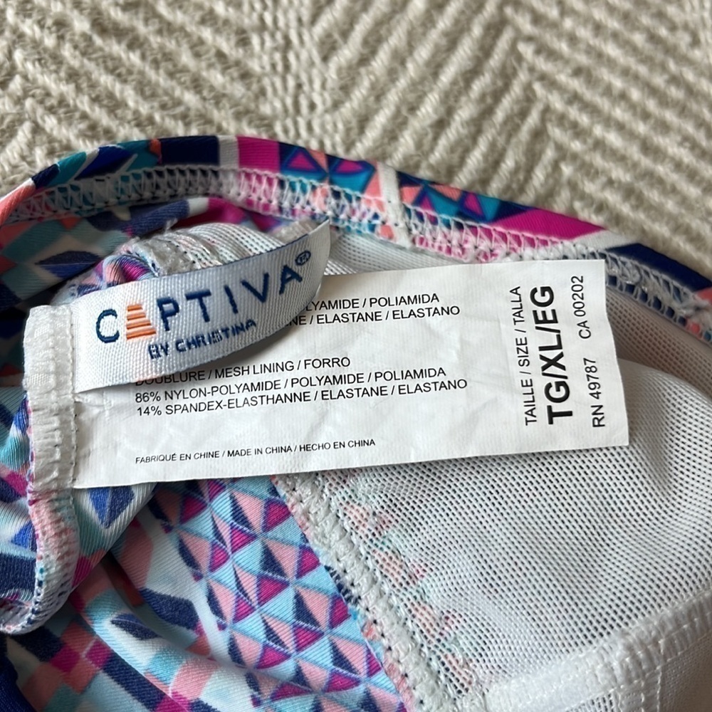 Geometric Patterned Tankini Top With Solid Navy B… - image 6